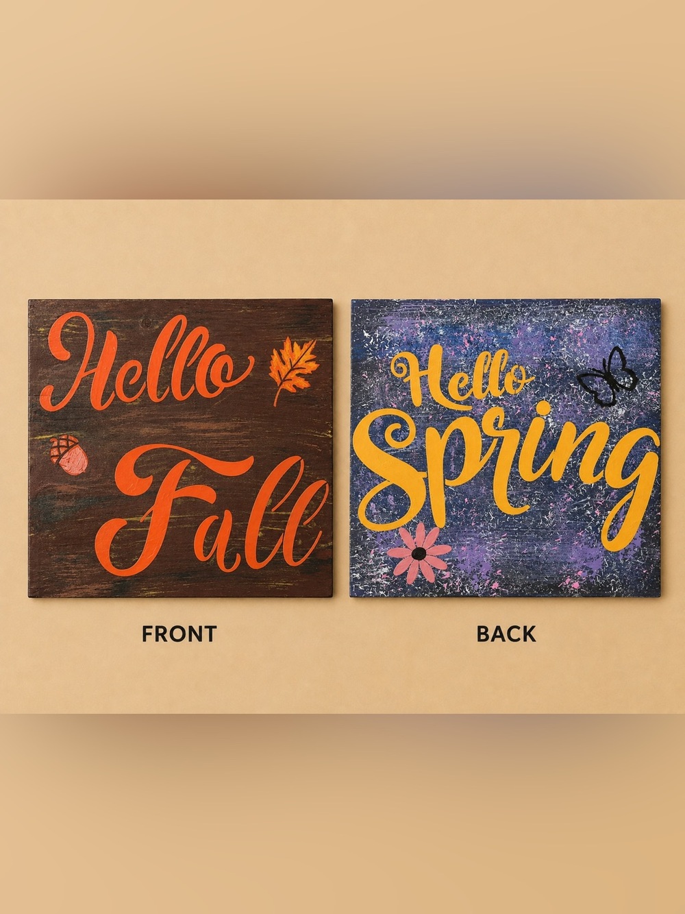 Hello Fall/Hello Spring Reversible Wall Decor - Orange & Yellow